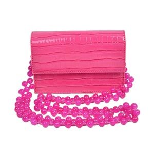 Pink Croc Beaded Strap Bag